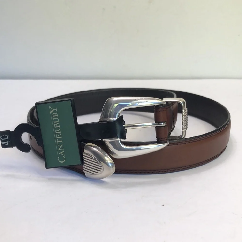 Canterbury Brown Silver Oil Tanned Cowhide Leather Belt size 40